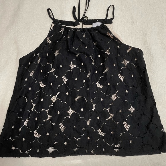 Tops - LIV black flower lace tank blouse with nude layer (size medium)